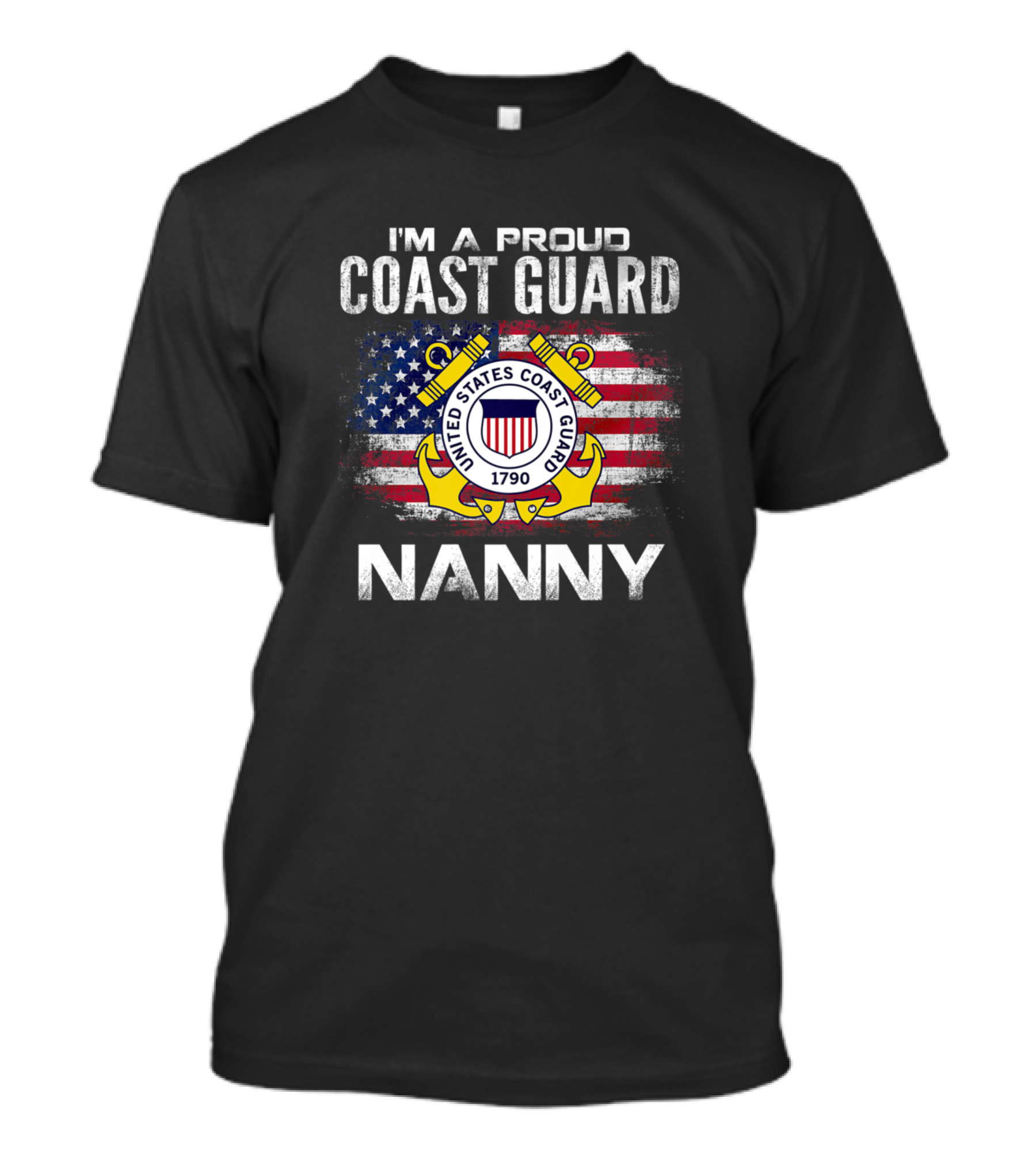 Proud Coast Guard Nanny With United States Flag Emblem T-Shirt