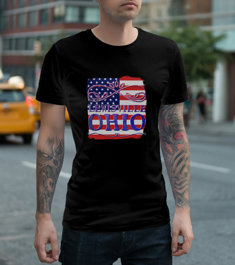Lewisville Ohio American Flag Motif T-Shirt