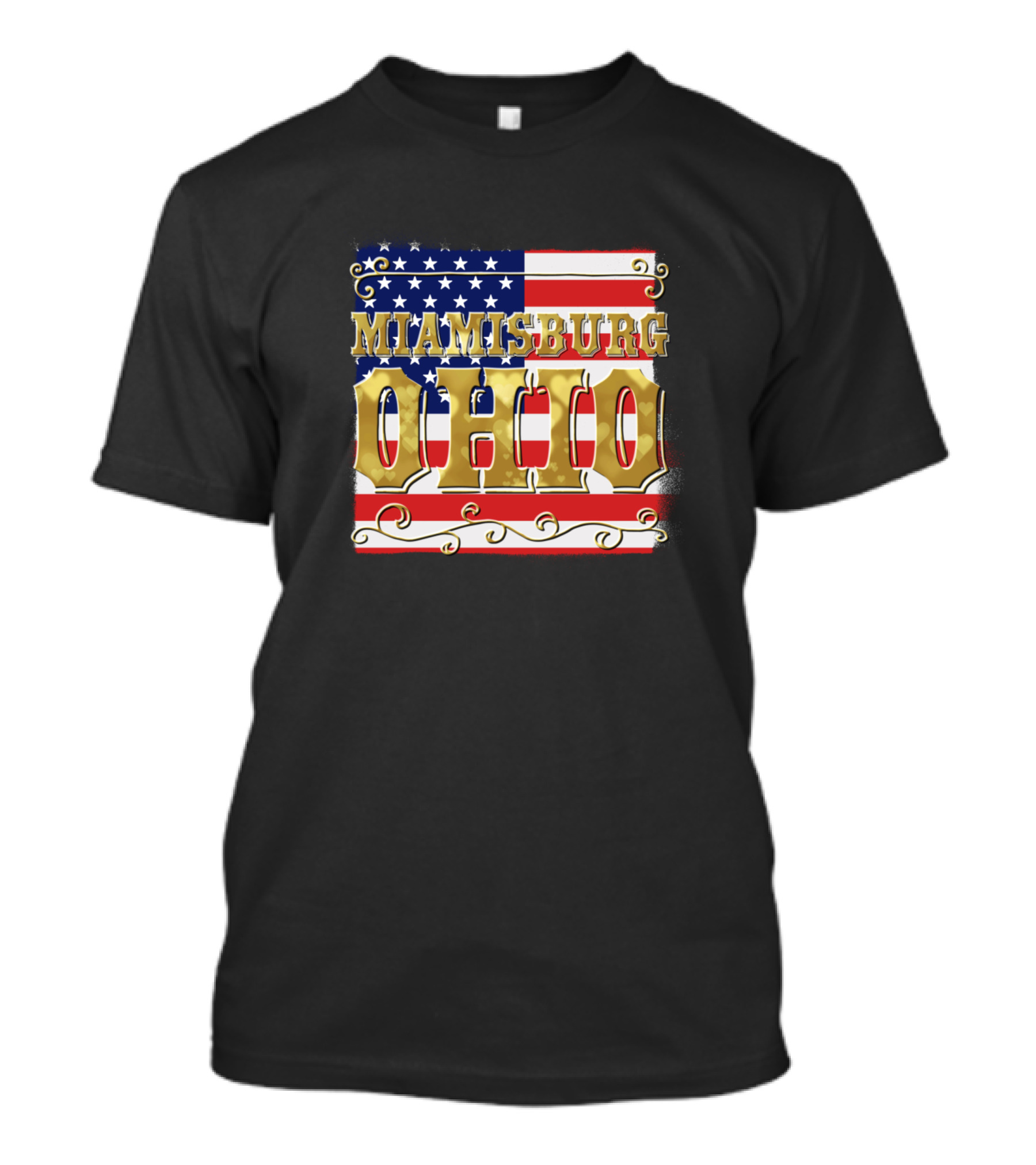Miamisburg Ohio American Flag Gold Lettering T-Shirt