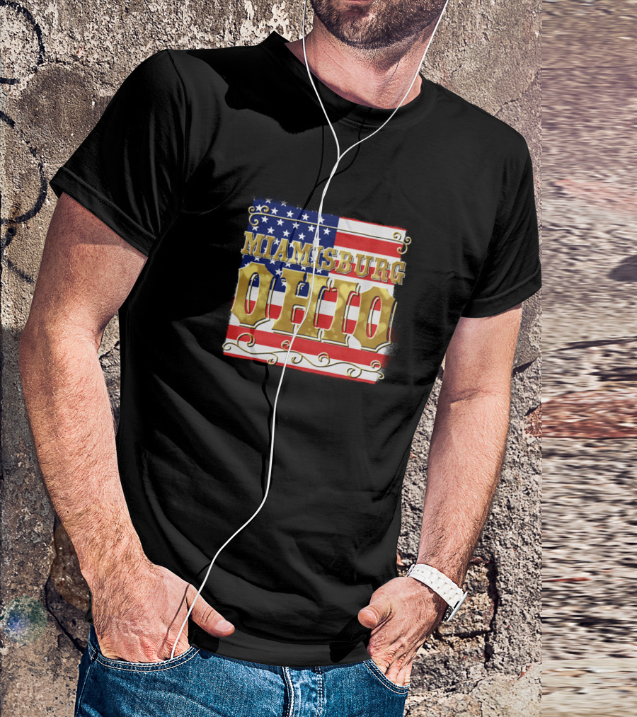 Miamisburg Ohio American Flag Gold Lettering T-Shirt