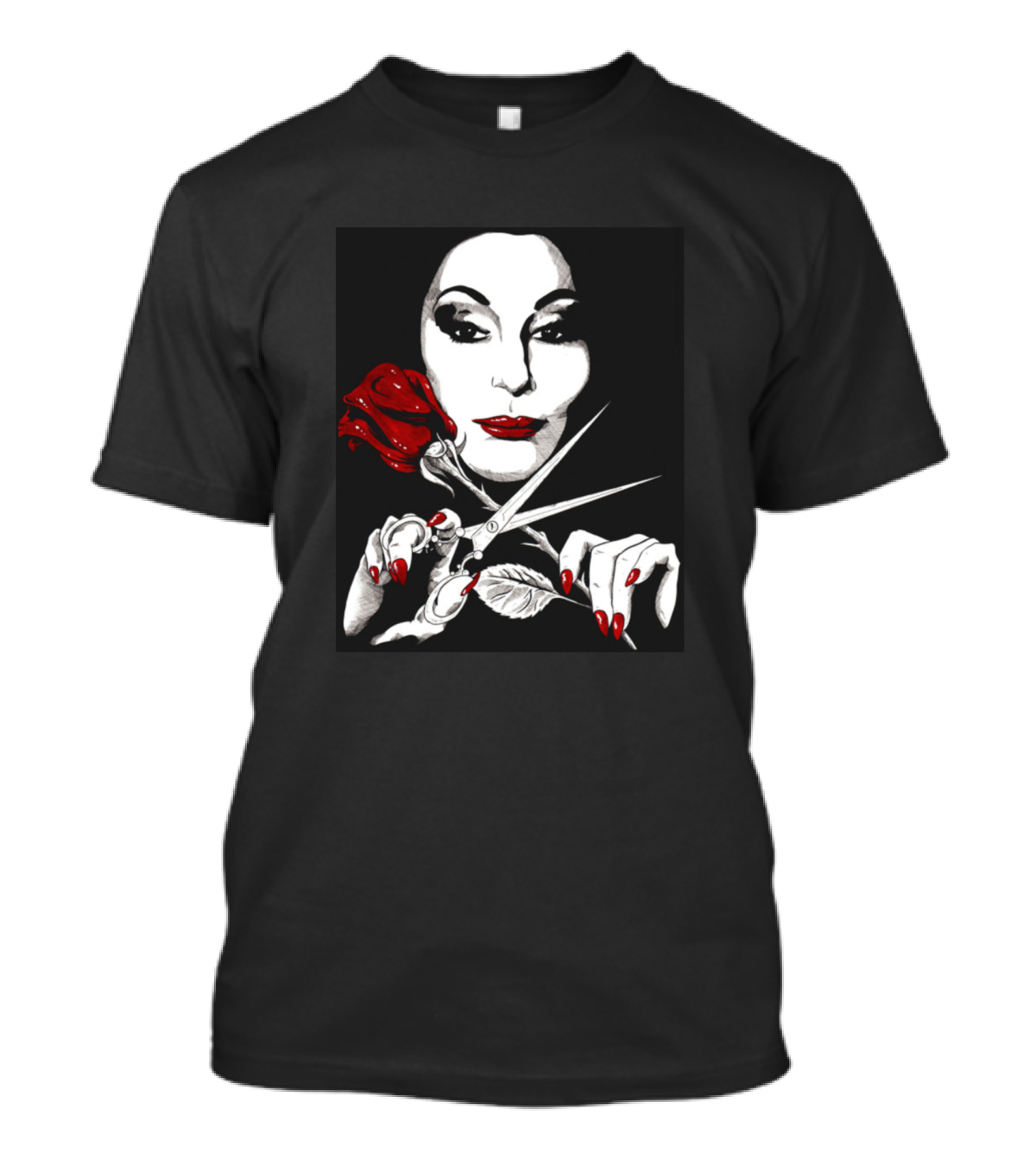 Mon Chere Gothic Woman With Rose And Scissors T-Shirt