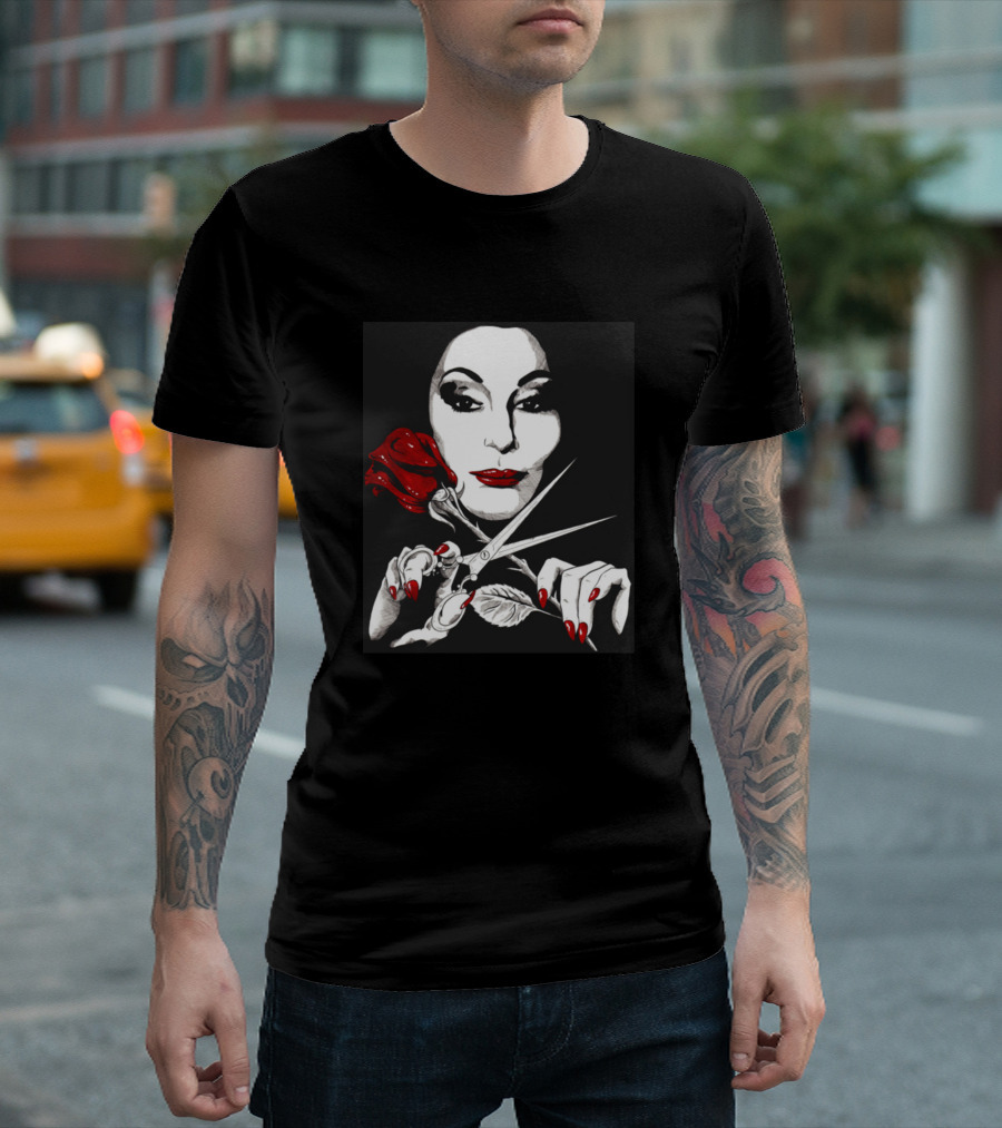 Mon Chere Gothic Woman With Rose And Scissors T-Shirt