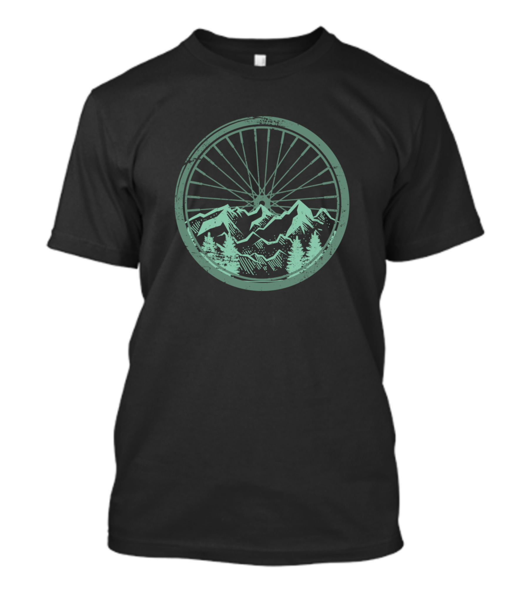 Mountain Bicycle Cycling Wheel With Mountains And Pine Trees T-Shirt