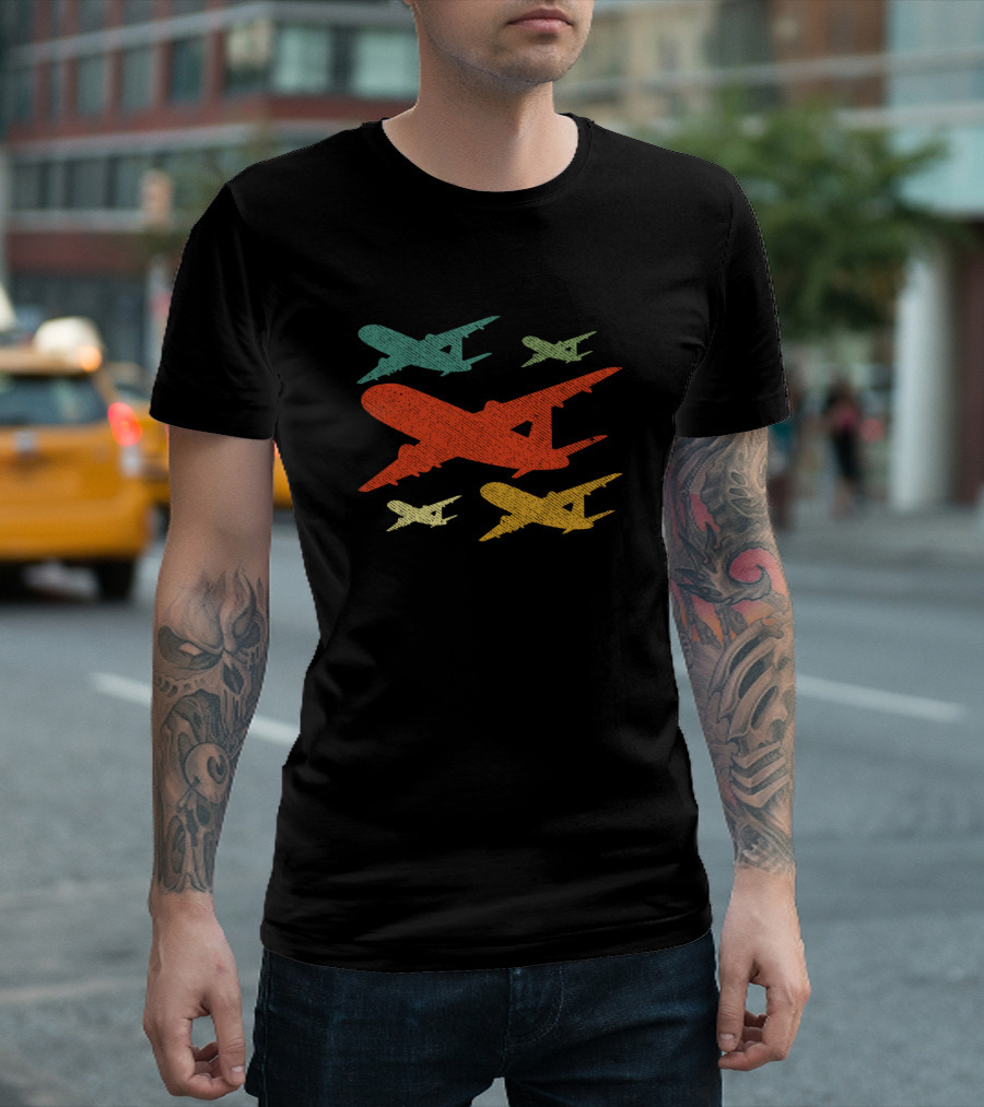 Retro Airplane Vintage Pilot Flying Colorful Jet T-Shirt