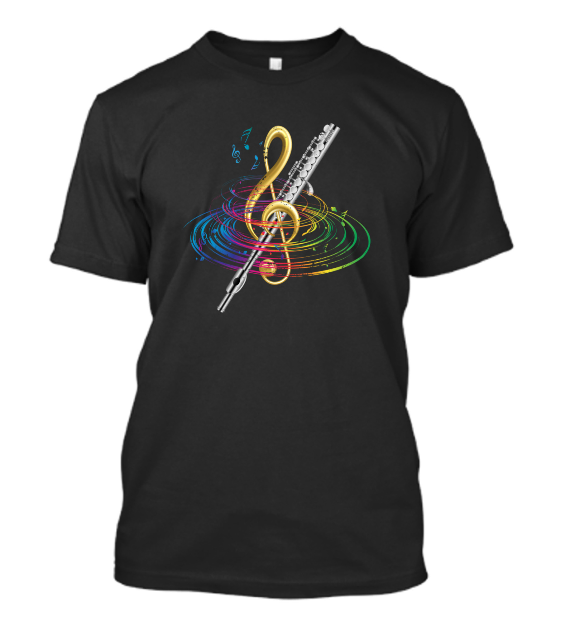 Treble Clef Flutist Musical Instrument Flute Colorful Swirl T-Shirt