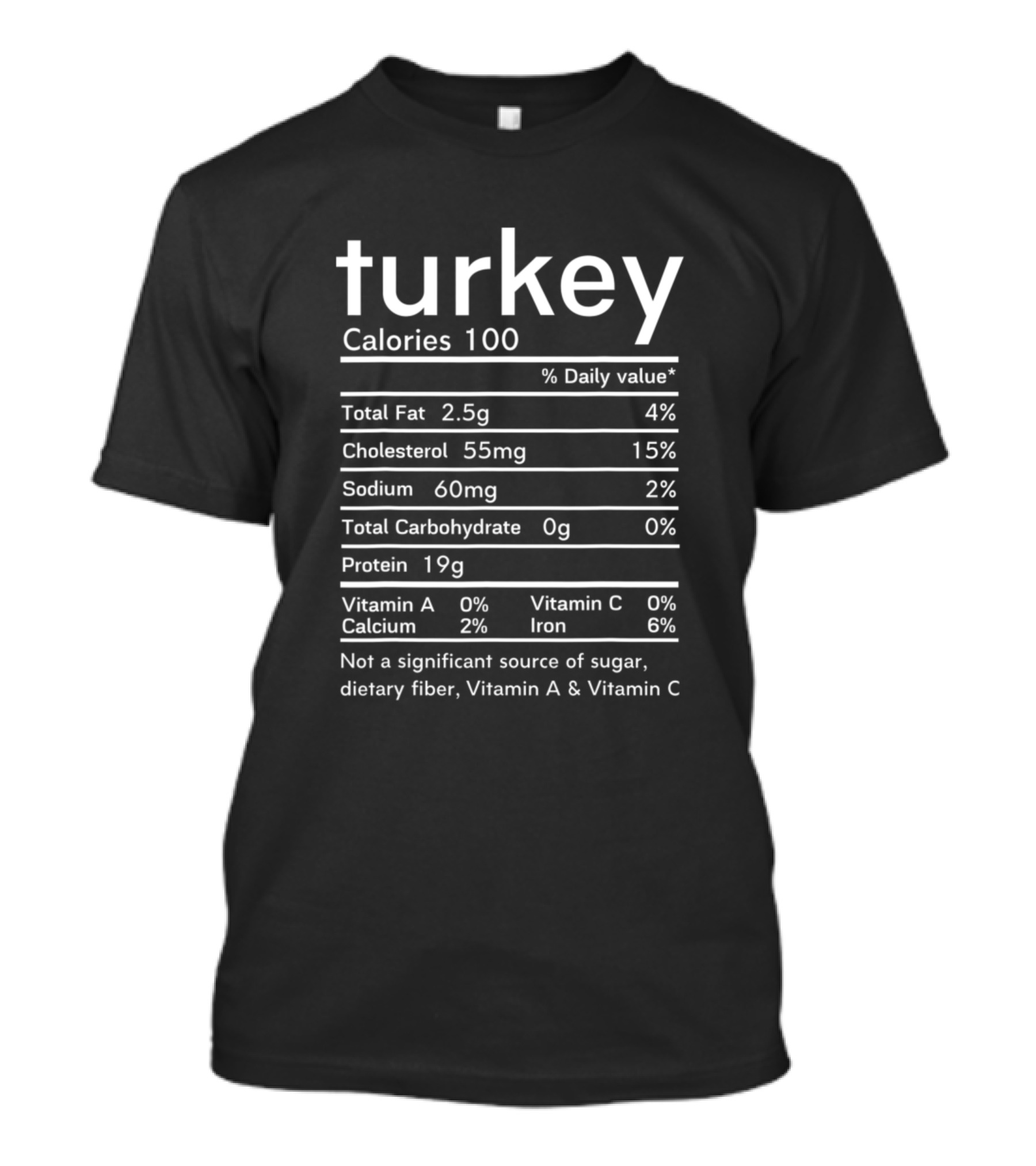 Turkey Calories 100 Total Fat Funny Nutrition Facts Thanksgiving Dinner T-Shirt