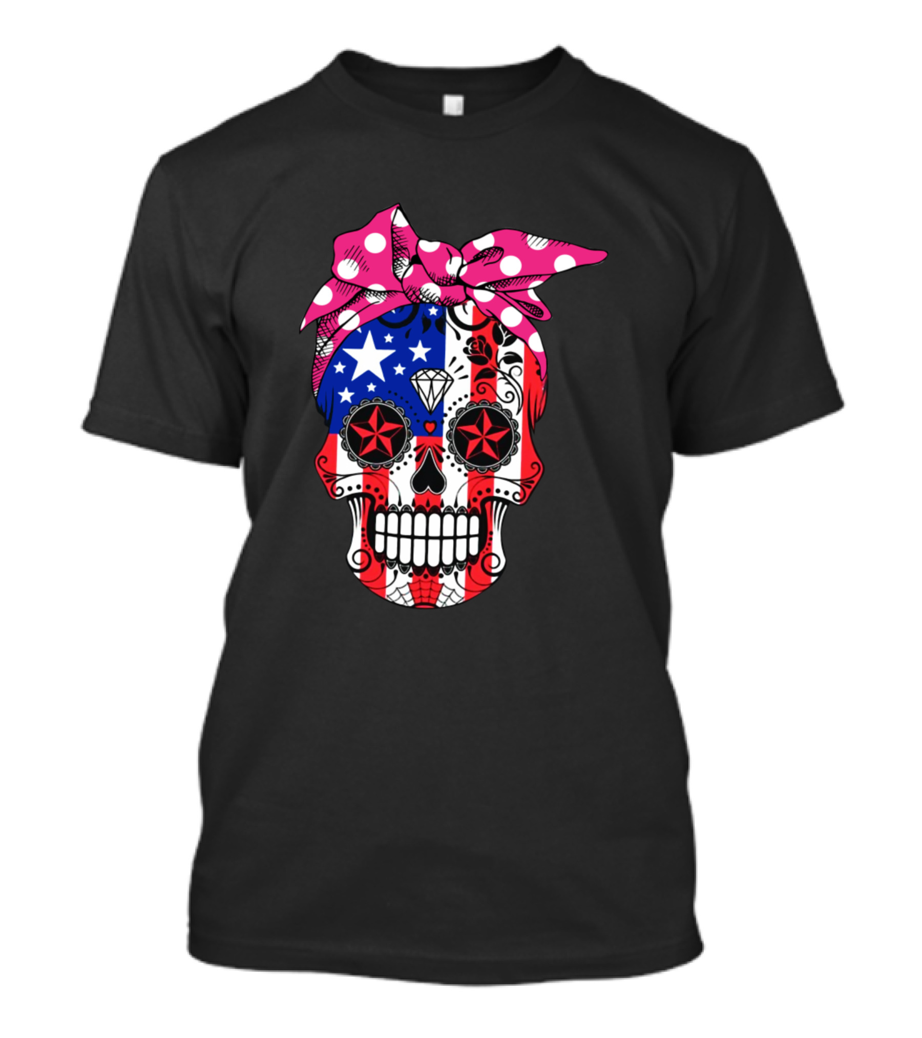 America Flag Skull With Stars And Stripes Bandana T-Shirt