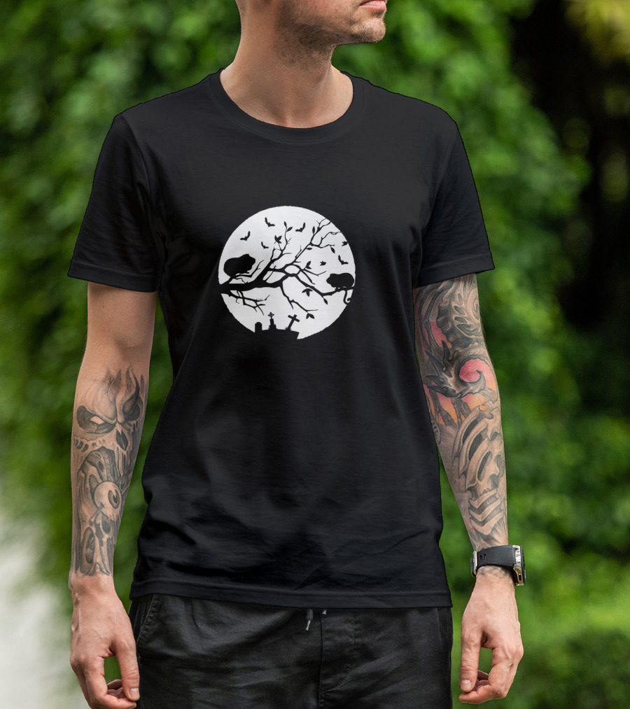 Cute Halloween Guinea Pig Silhouettes Full Moon Cemetery Scene T-Shirt