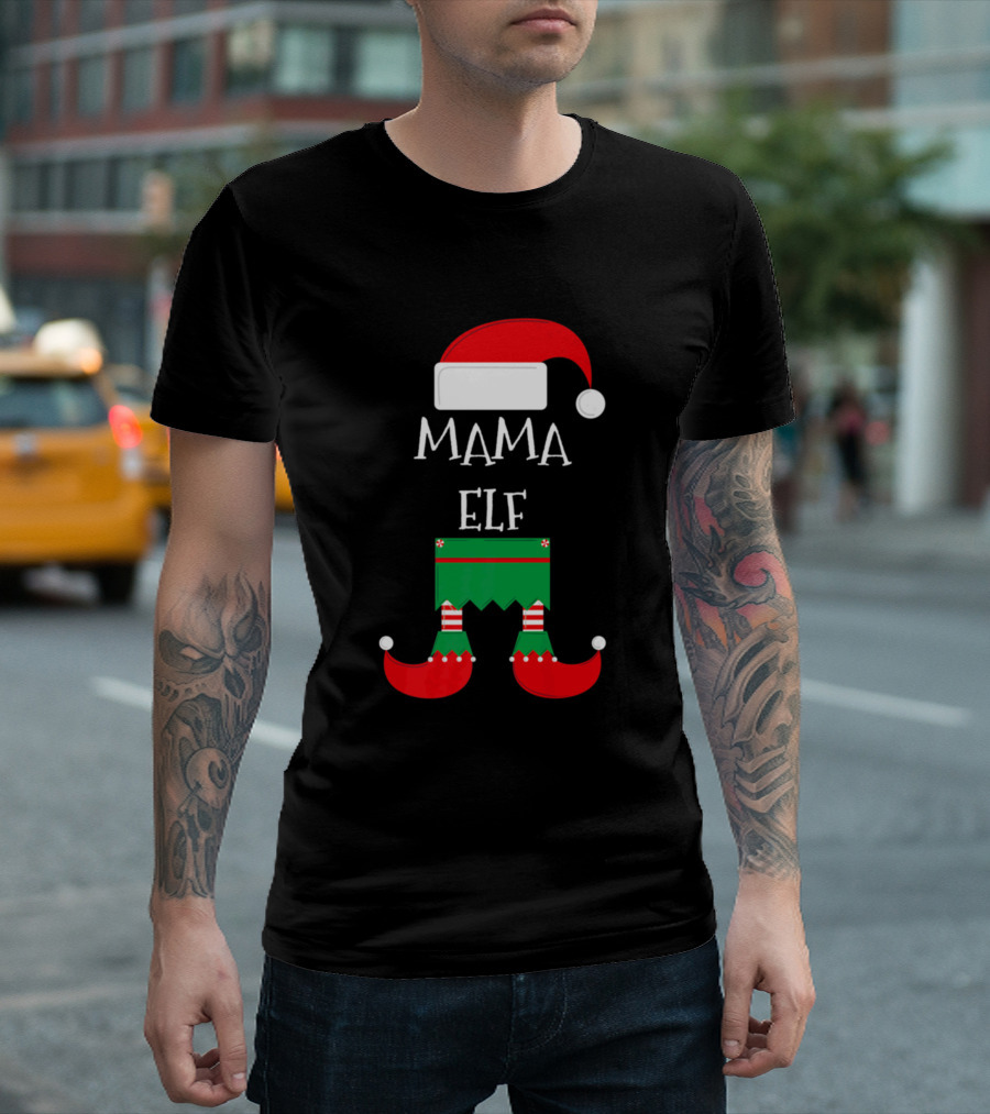Mama Elf Christmas Hat And Shoes T-Shirt
