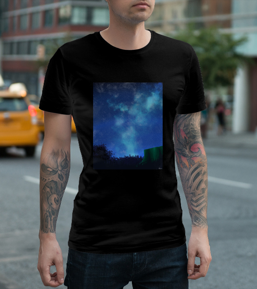 Night Time Nebula Galaxy Starry Sky Anime Painting T-Shirt
