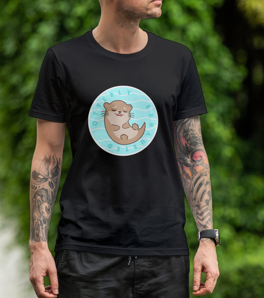 Otterly Exhausted Cute Sleeping Otter Aqua Waves T-Shirt