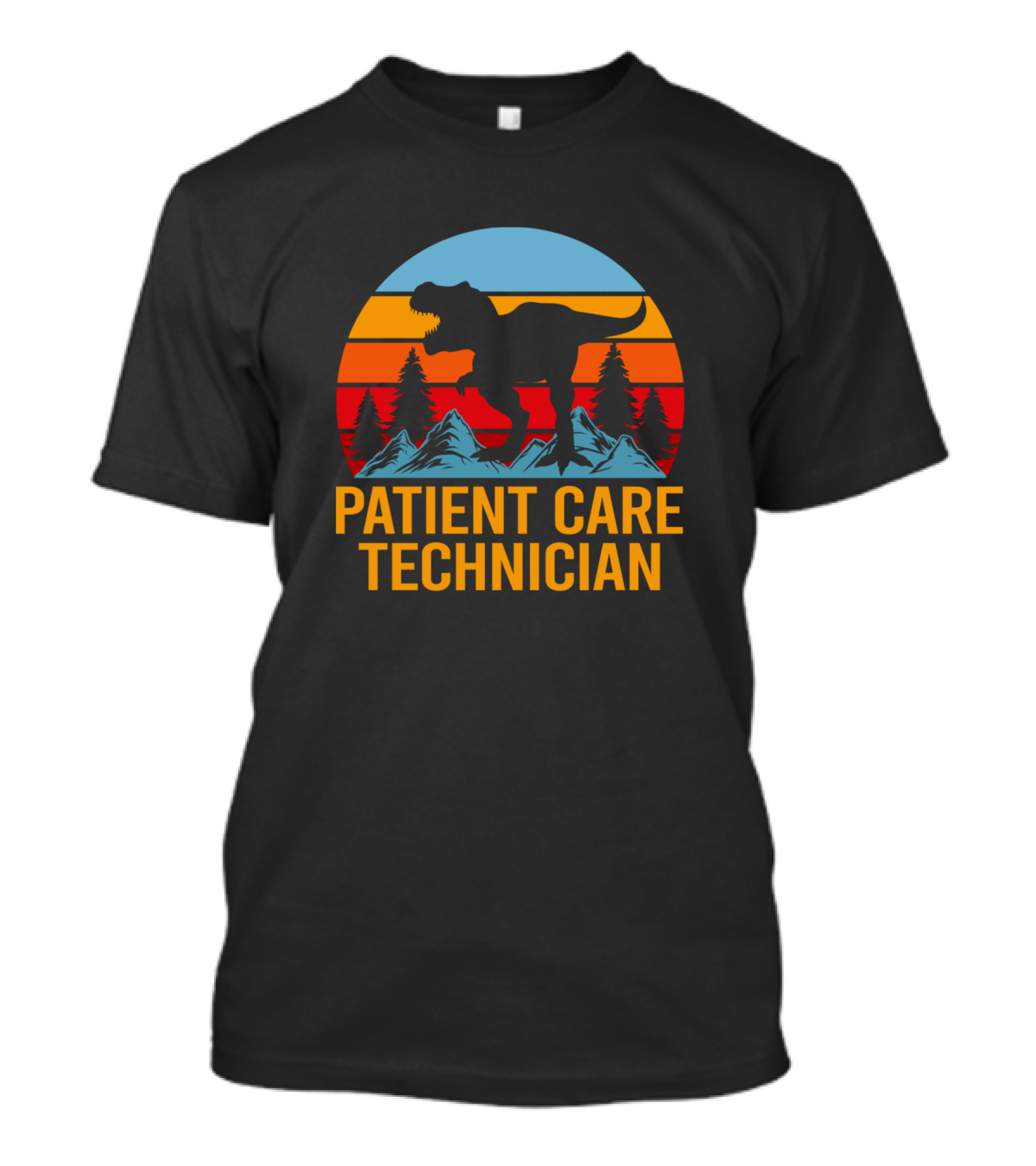 Patient Care Technician Dinosaur Retro Sunset Forest T-Shirt