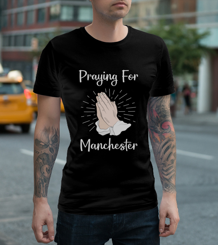 Praying For Manchester Hands with Radiating Lines T-Shirt