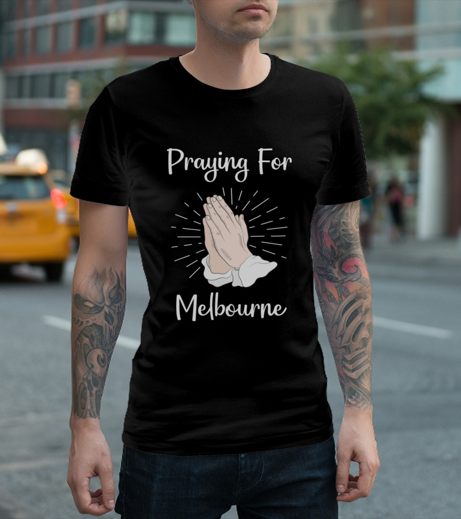 Praying For Melbourne Hands With Rays T-Shirt