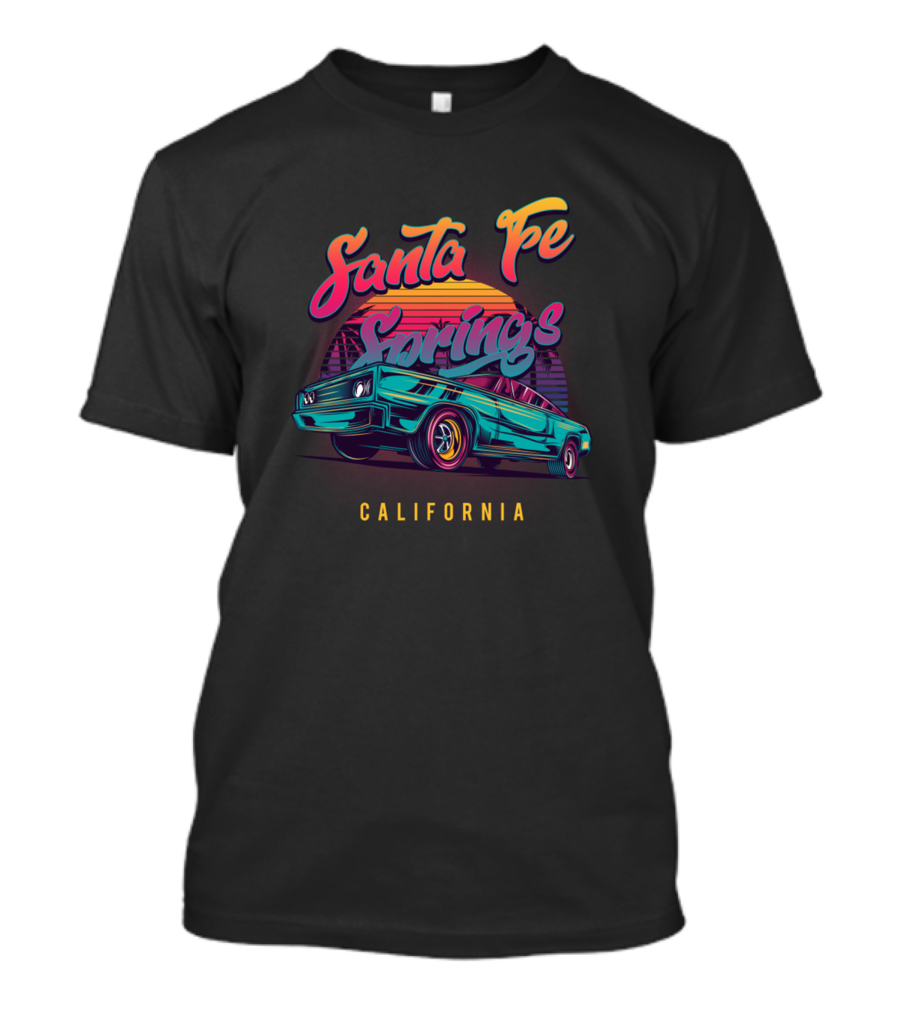 Santa Fe Springs California Retro Vintage Car Sunset T-Shirt