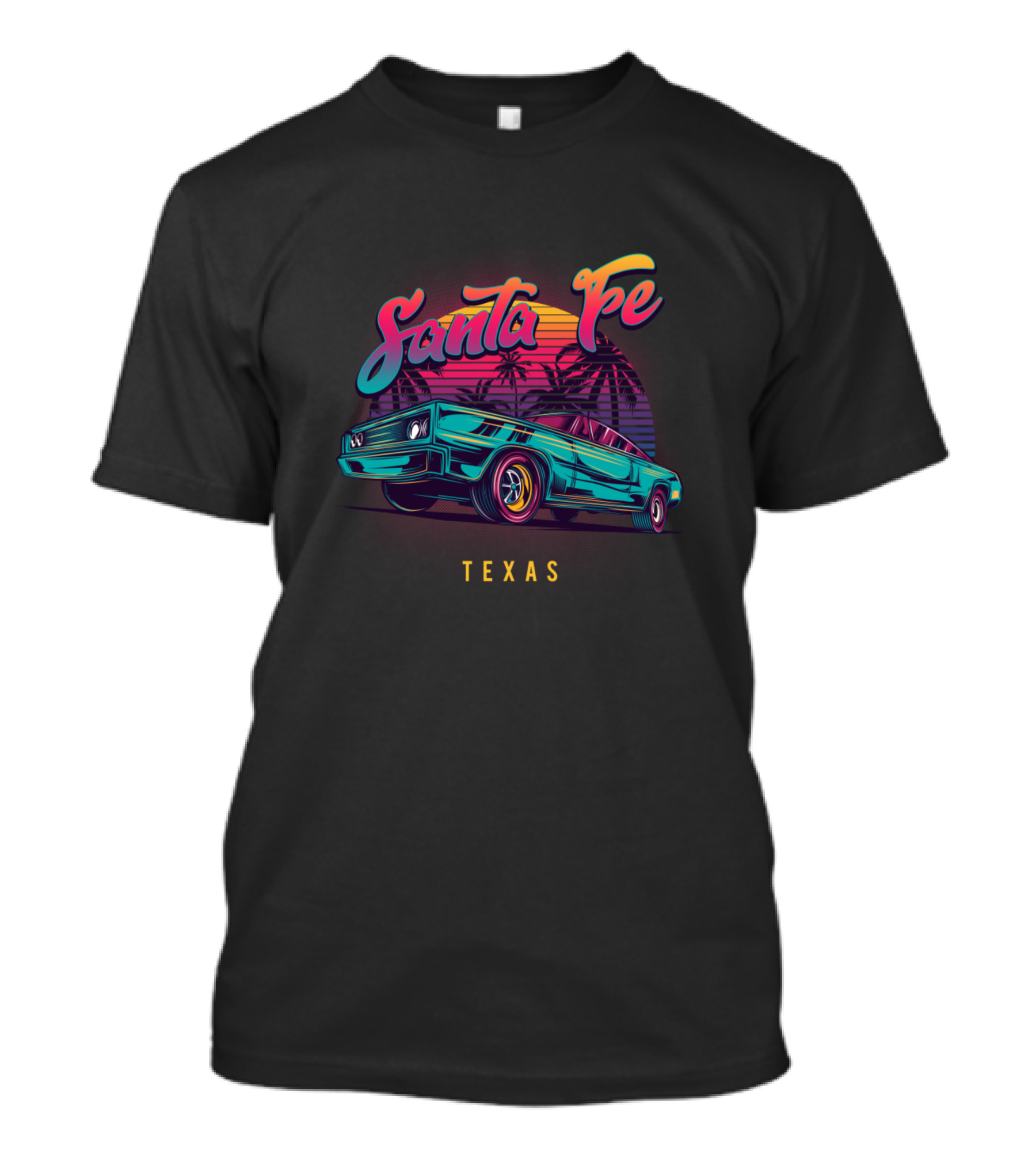 Santa Fe Texas Retro Vintage Muscle Cars Palm Sunset T-Shirt