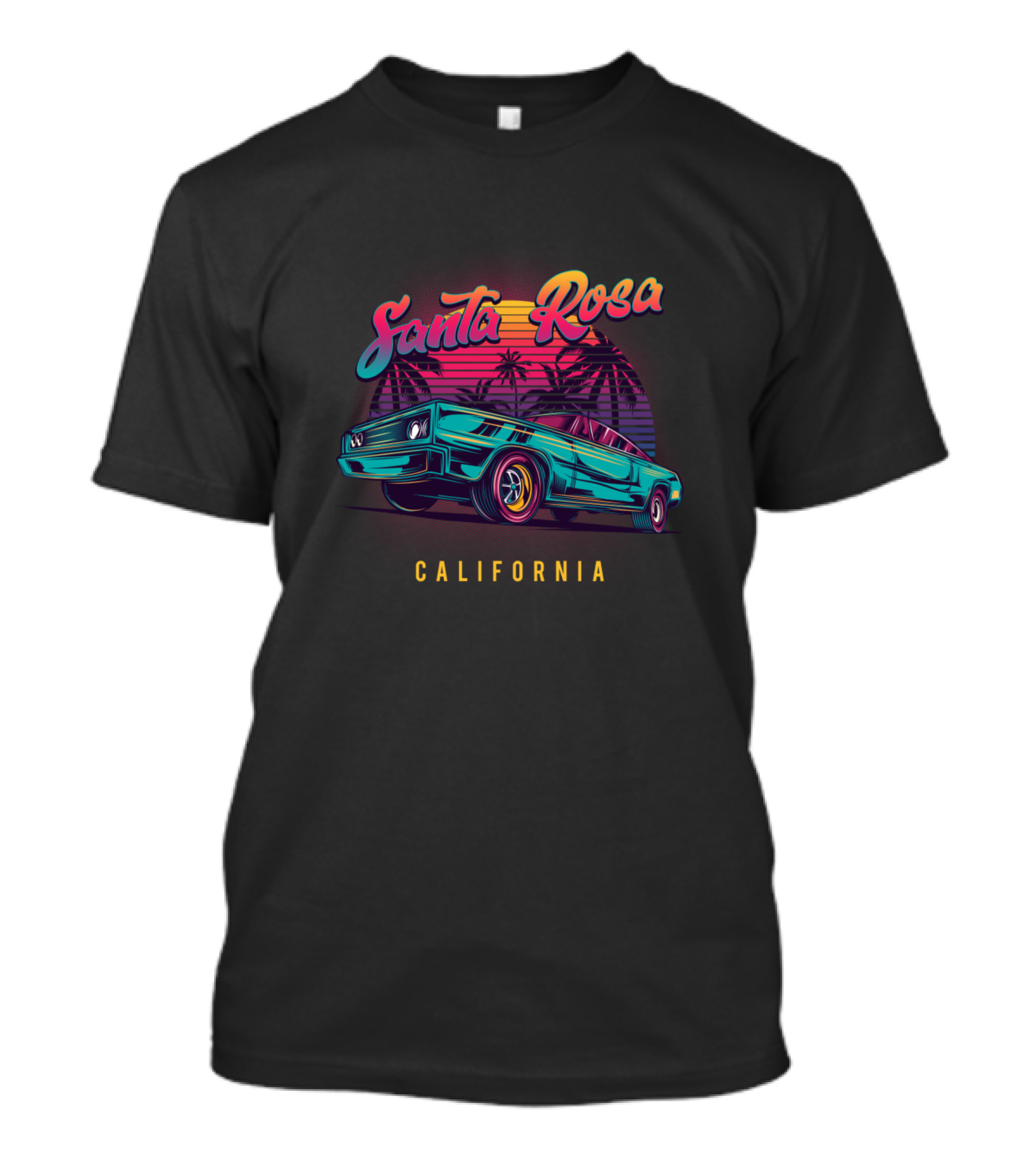 Santa Rosa California Retro Vintage Muscle Car Palm Sunset T-Shirt