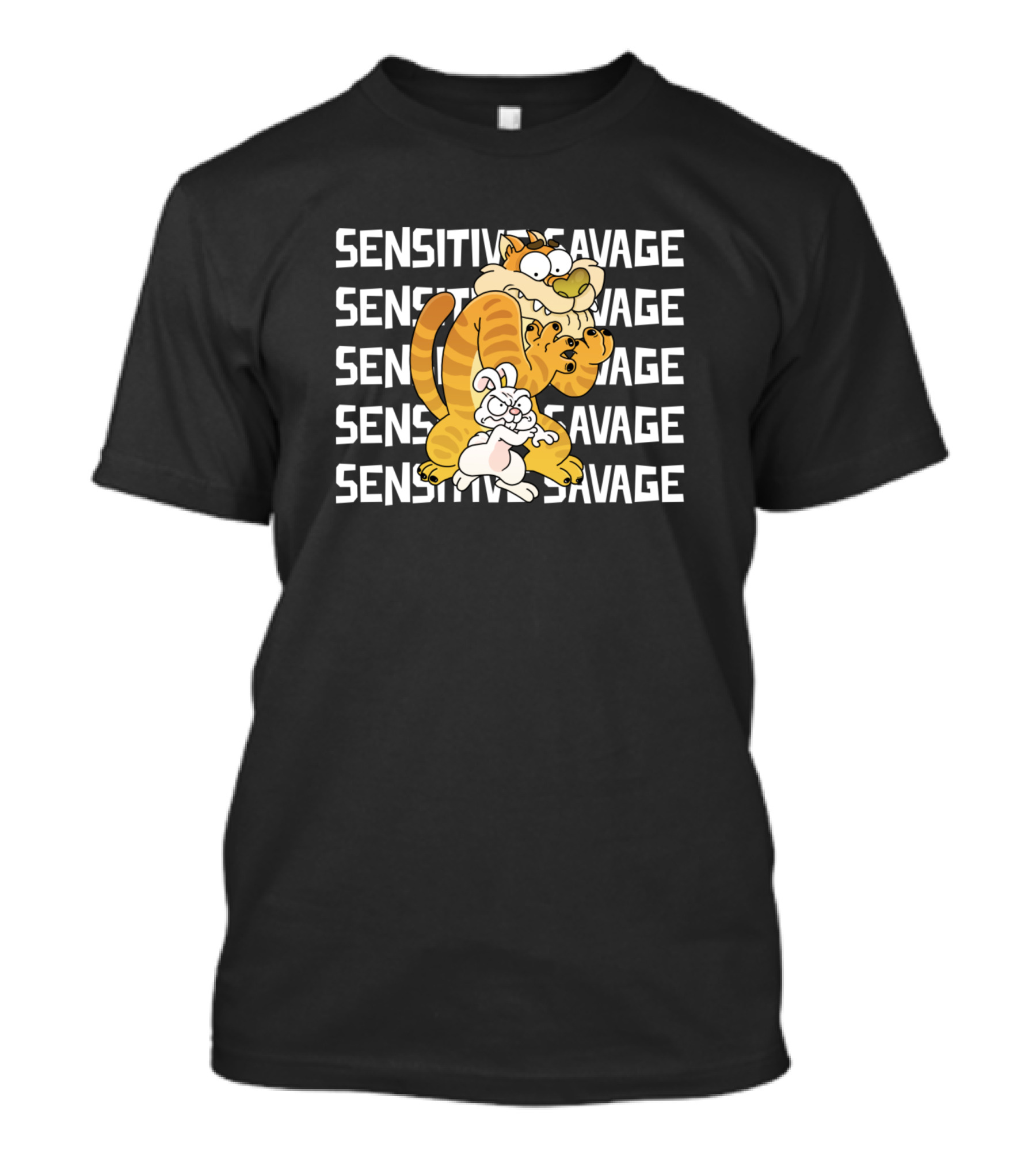 Sensitive Savage Animal Cartoons Featuring Tiger And Rabbit Characters T-Shirt