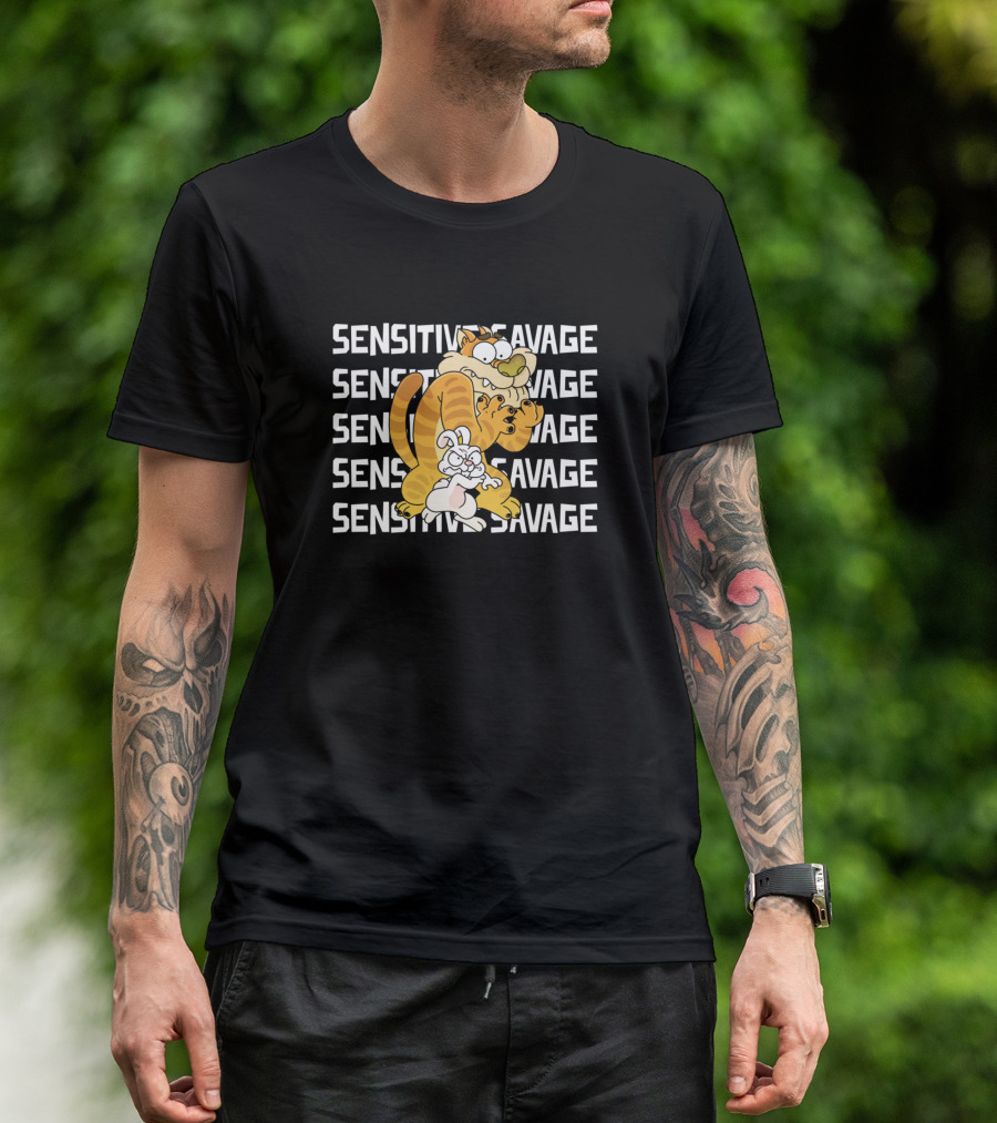 Sensitive Savage Animal Cartoons Featuring Tiger And Rabbit Characters T-Shirt