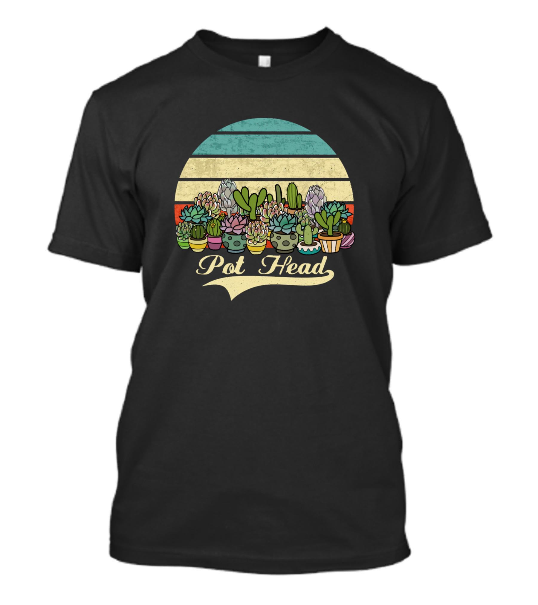 Vintage Striped Cactus Pot Head Succulent And Cactus Lover T-Shirt