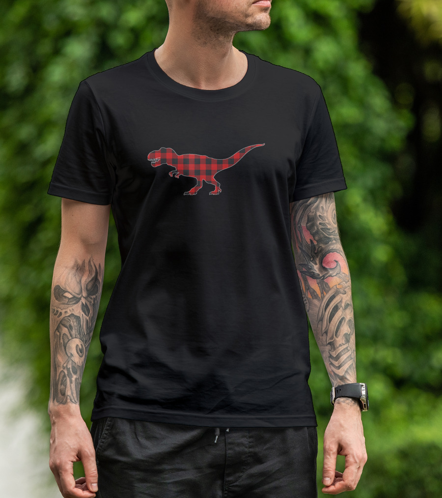 Christmas Plaid Dinosaur Rex Trex Dino T-Shirt