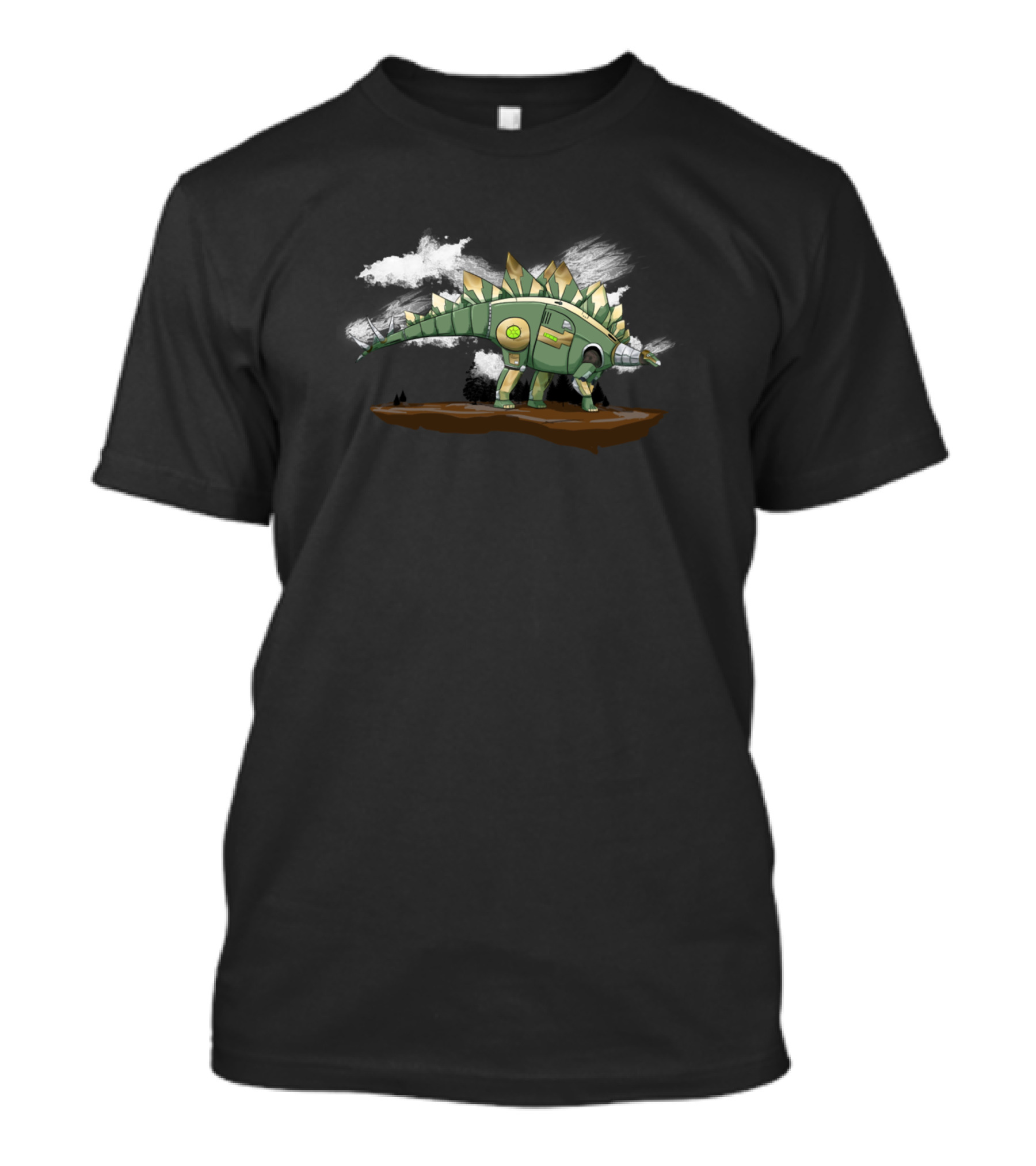 Steampunk Stegosaurus Dinosaur With Mechanical Elements And Smoke T-Shirt