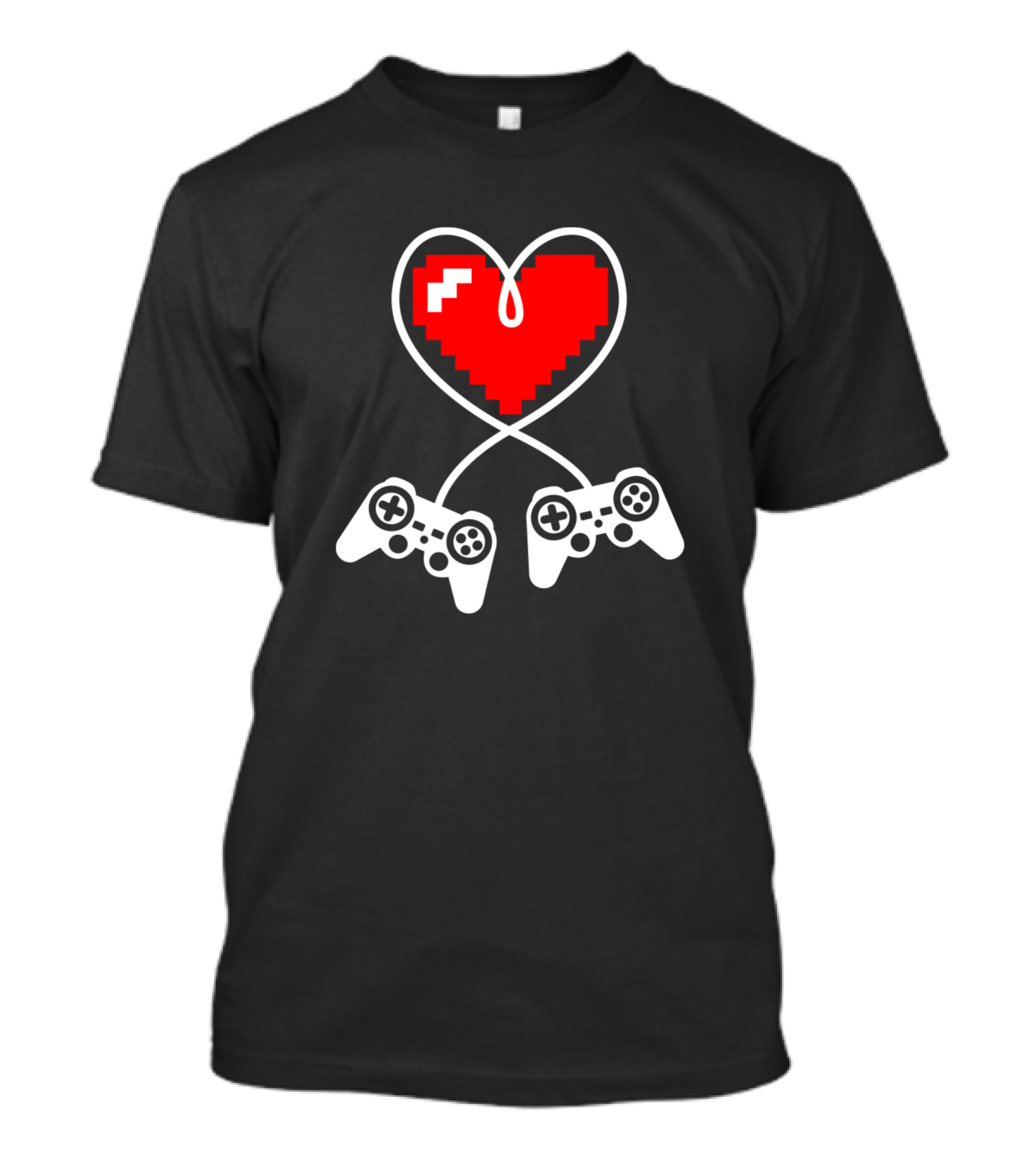 Gamer Girl Pixel Heart Dual Controllers T-Shirt