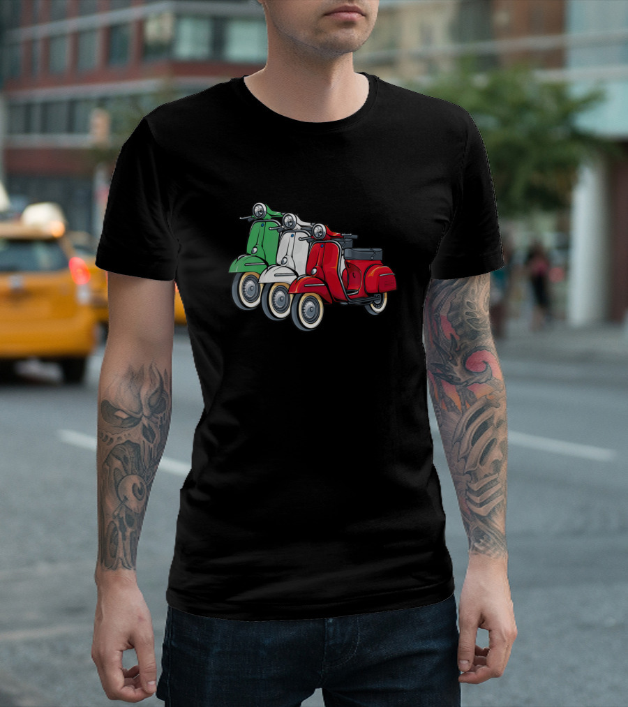 Italian Biker Bike Rider Motorcycle Love Italy Scooter Vespa Red White Green T-Shirt