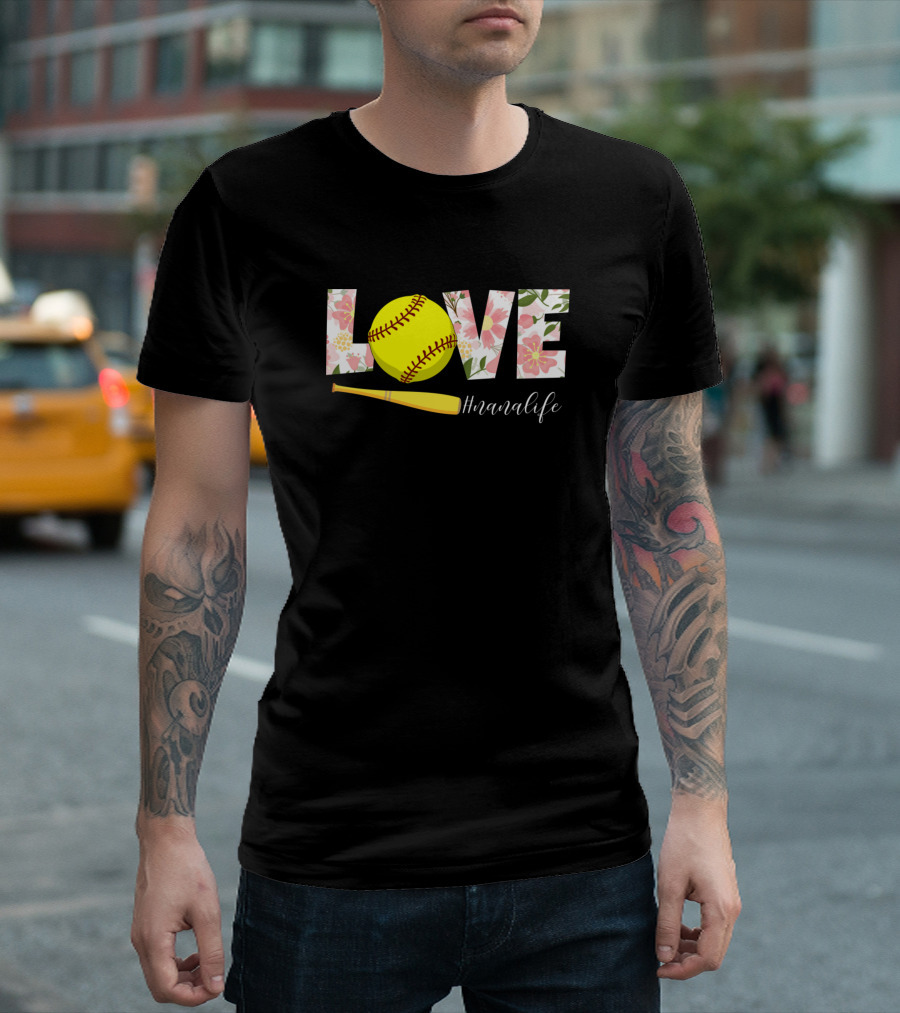 LOVE Softball Floral Nanalife Girls T-Shirt