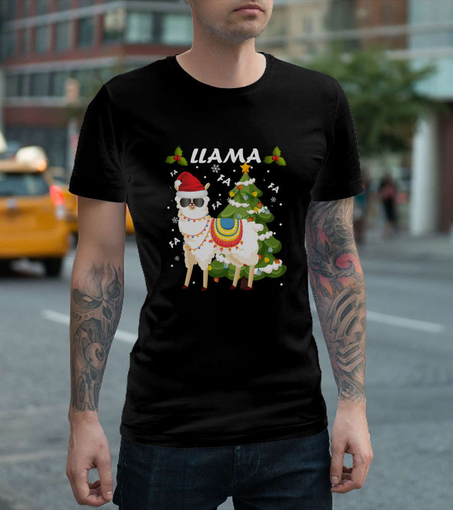 Llama Fa La La Christmas Tree Santa Hat Alpaca Lovers T-Shirt
