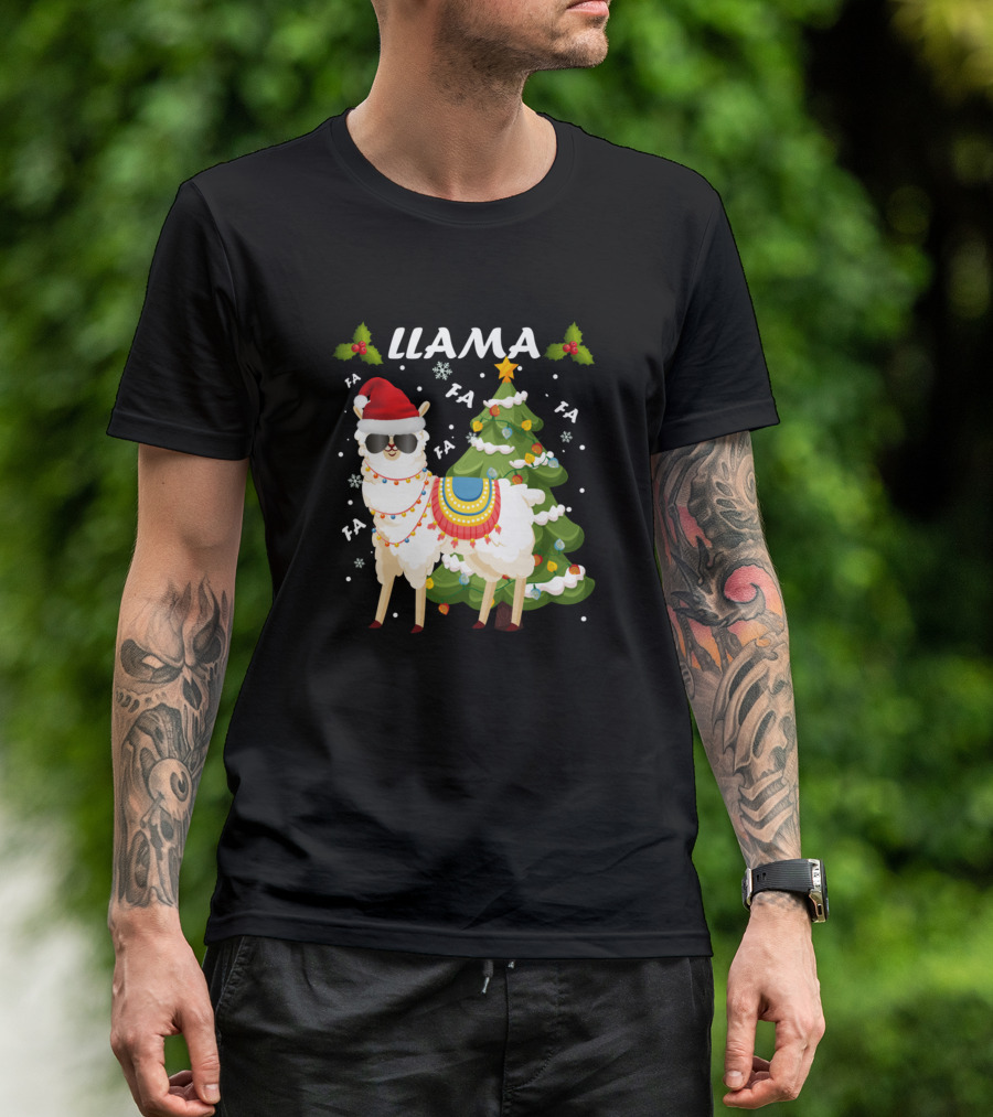 Llama Fa La La Christmas Tree Santa Hat Alpaca Lovers T-Shirt
