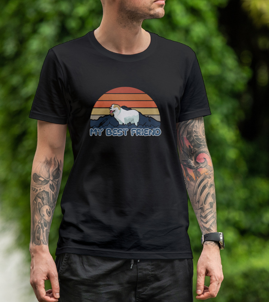 My Best Friend Great Pyrenees Striped Sunset T-Shirt