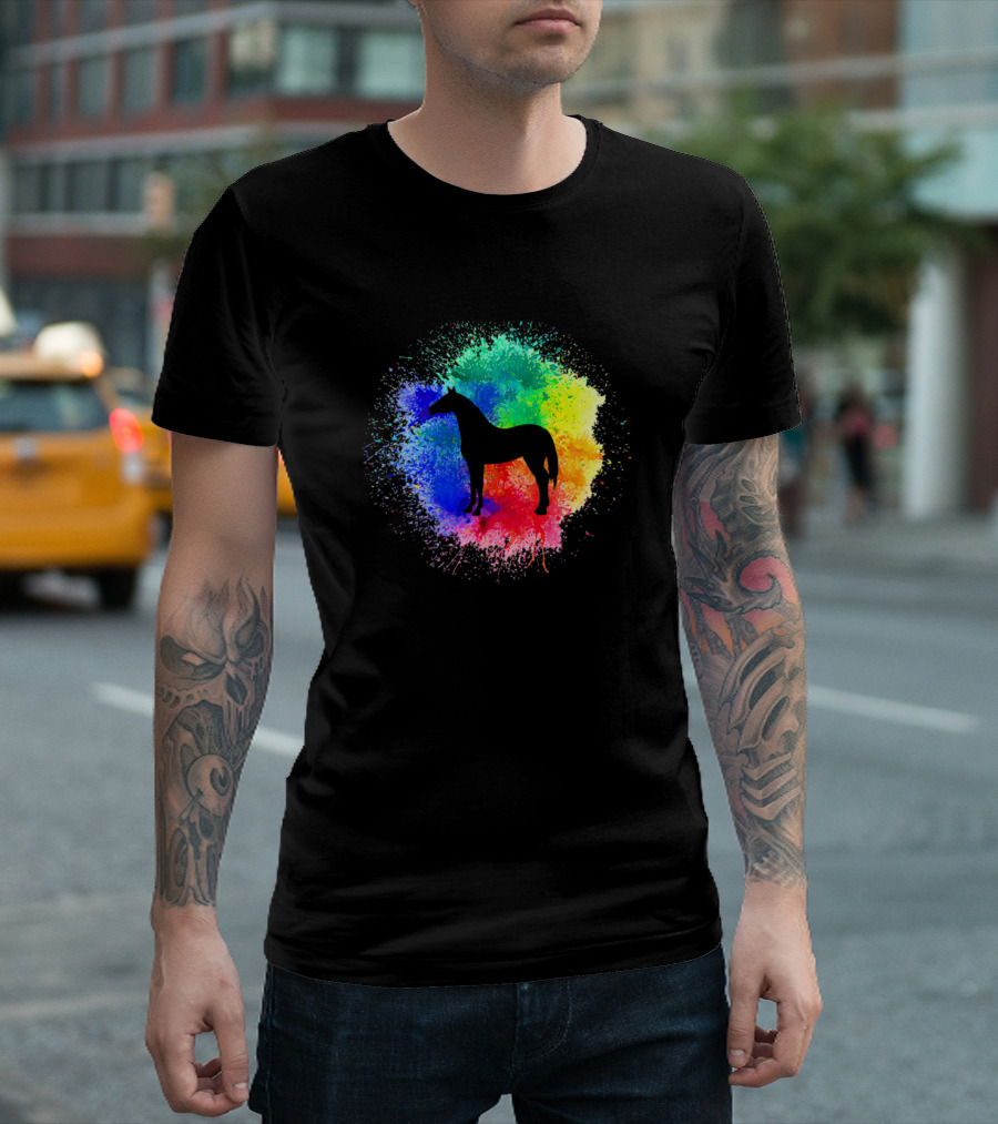 Paint Splatter Horse Rainbow T-Shirt