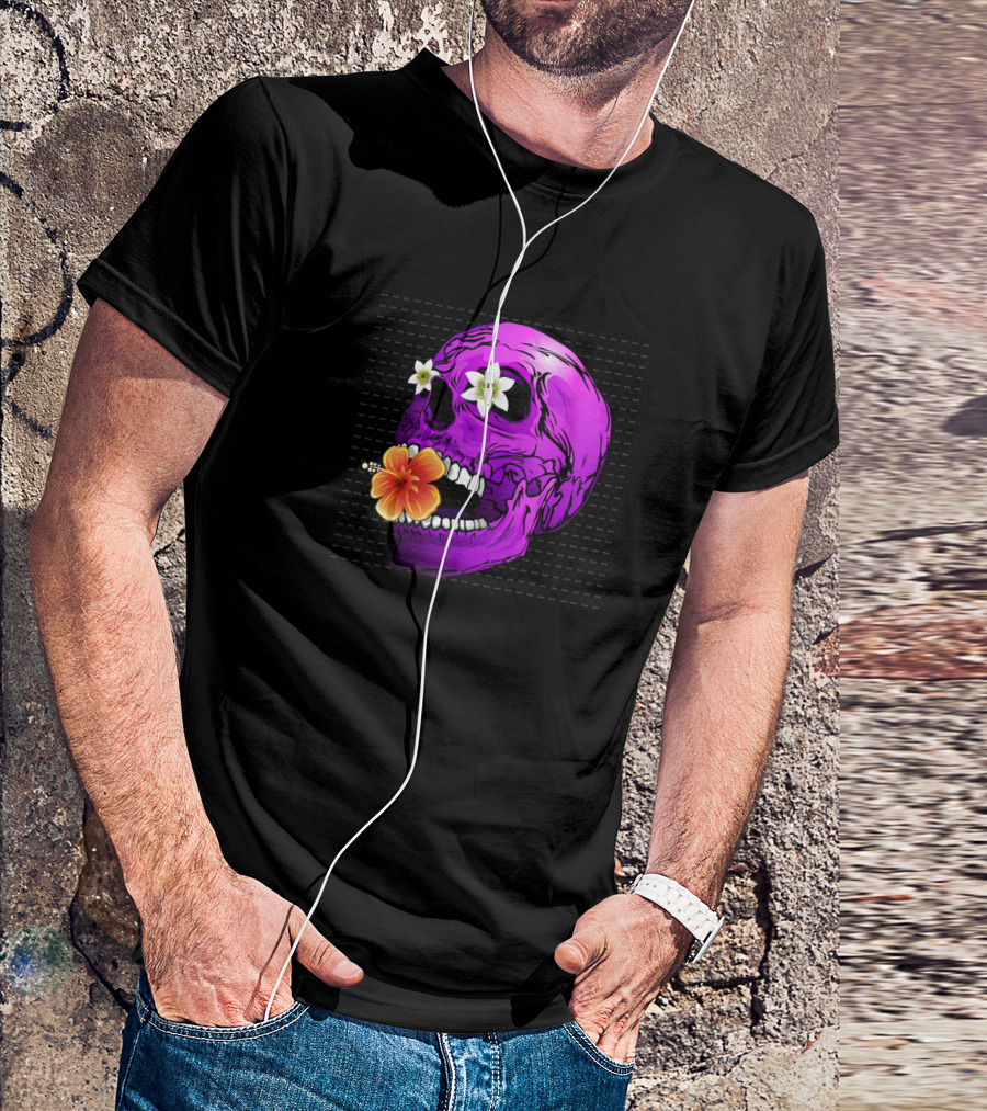 Skull Purple Floral Sugar Skull Flowers T-Shirt