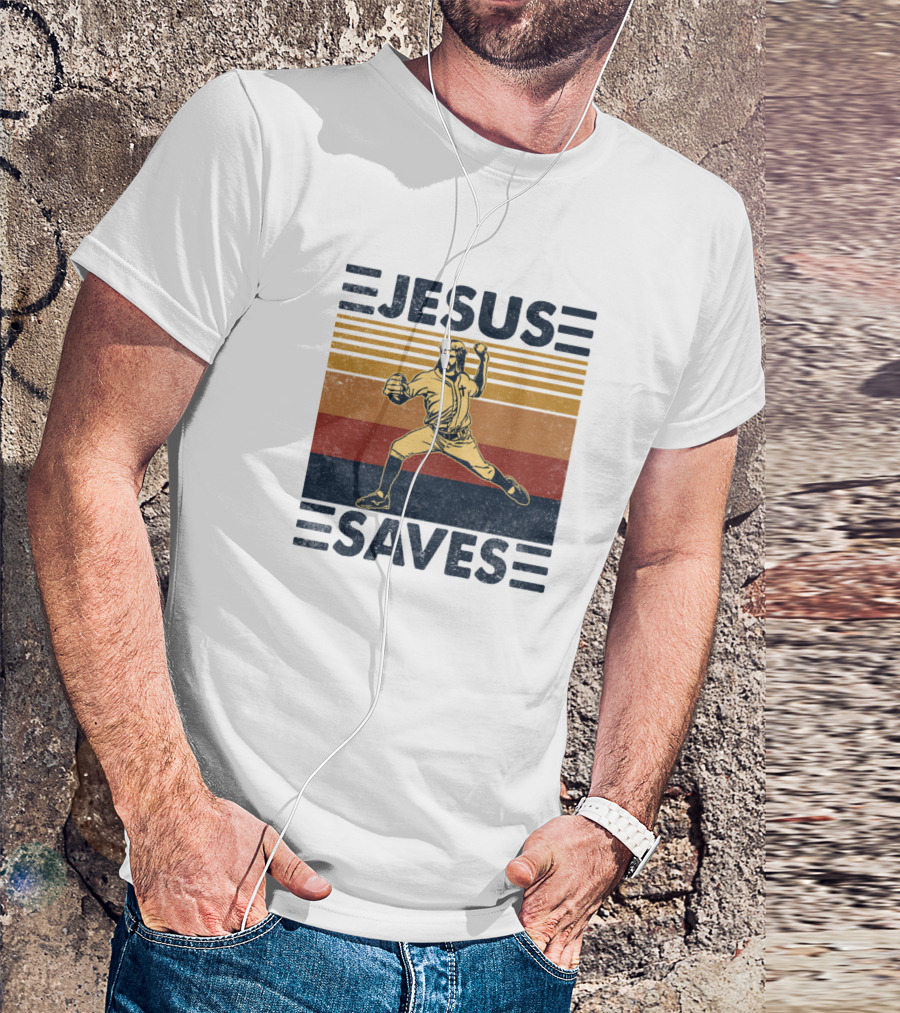 Jesus Saves Vintage Baseball Pitcher Christian Faith T-Shirt