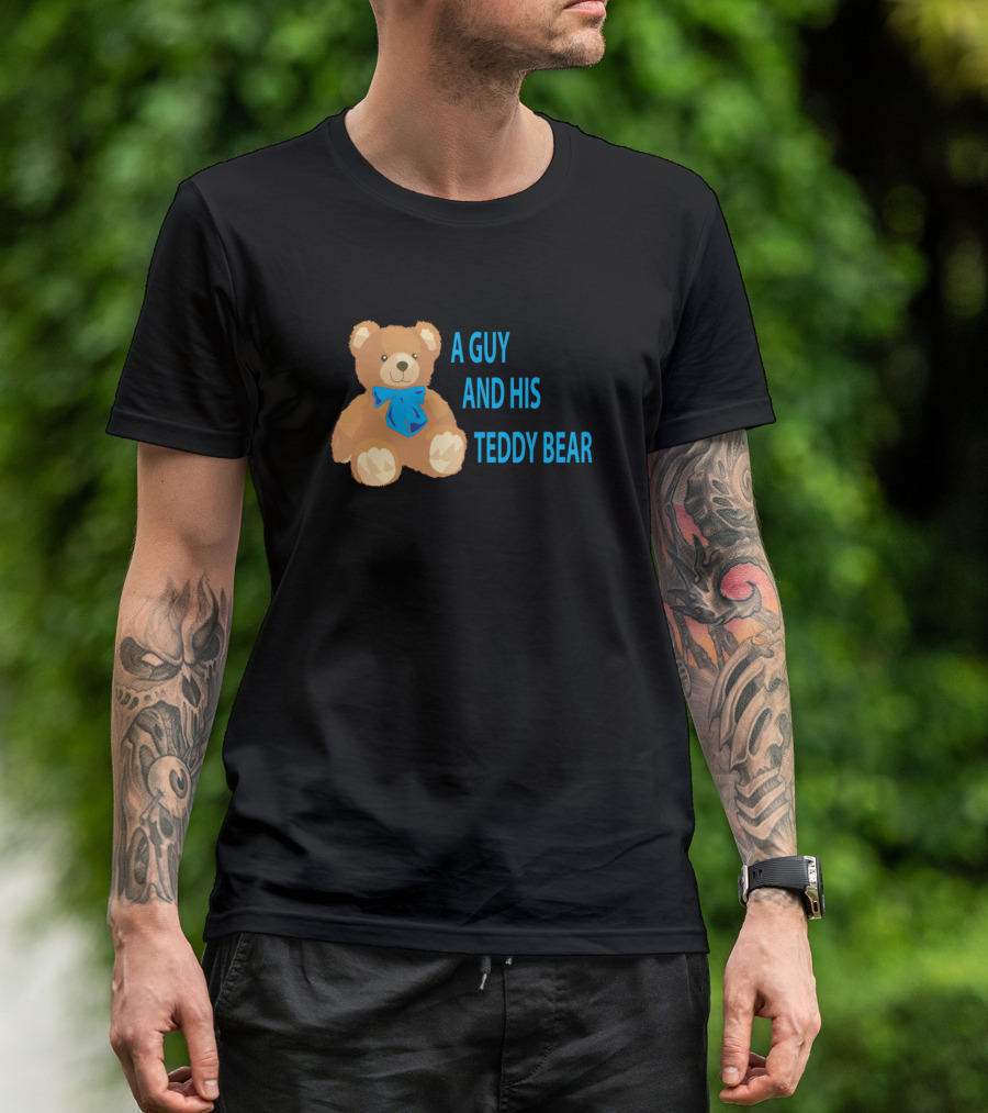 A Guy And His Teddy Bear Brown Bear With Blue Bow T-Shirt