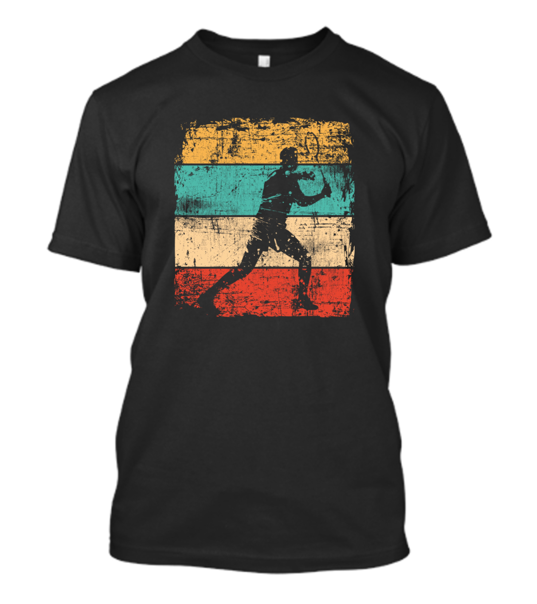 Badminton Vintage Sports Player Silhouette Retro Stripes T-Shirt