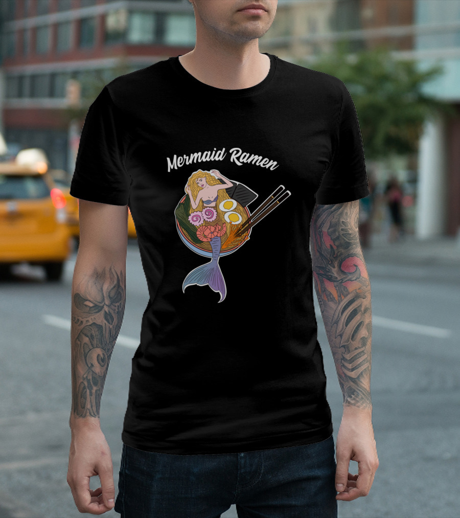Mermaid Ramen Noodle Bowl With Asian Cuisine Elements T-Shirt