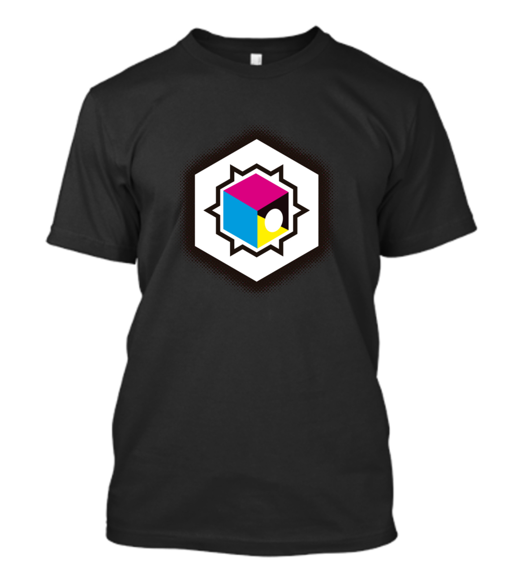 Graphic Balance Hexagonal Cube Design With CMYK Colors T-Shirt