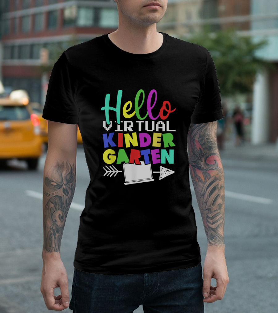 Hello Virtual Kindergarten Laptop Arrow Back To School T-Shirt