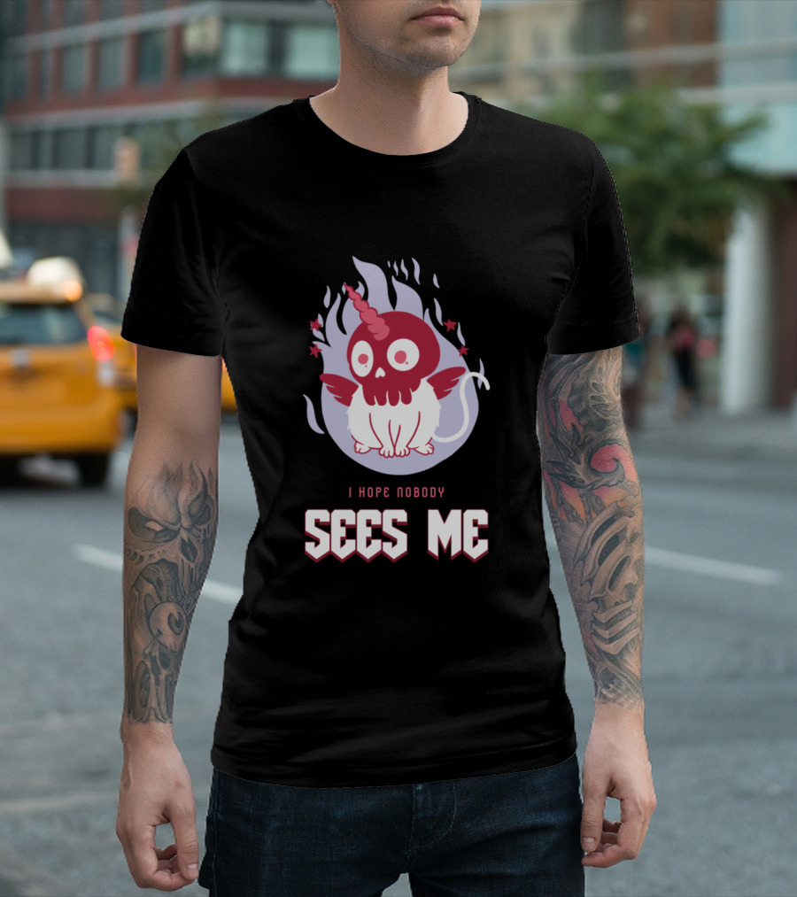 I Hope Nobody Sees Me Red Skull Unicorn Cat Wings Flame T-Shirt