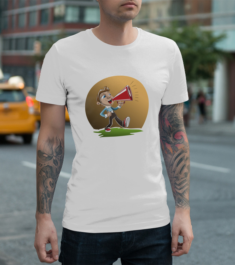 Life Is Beautiful Cartoon Character With Megaphone T-Shirt