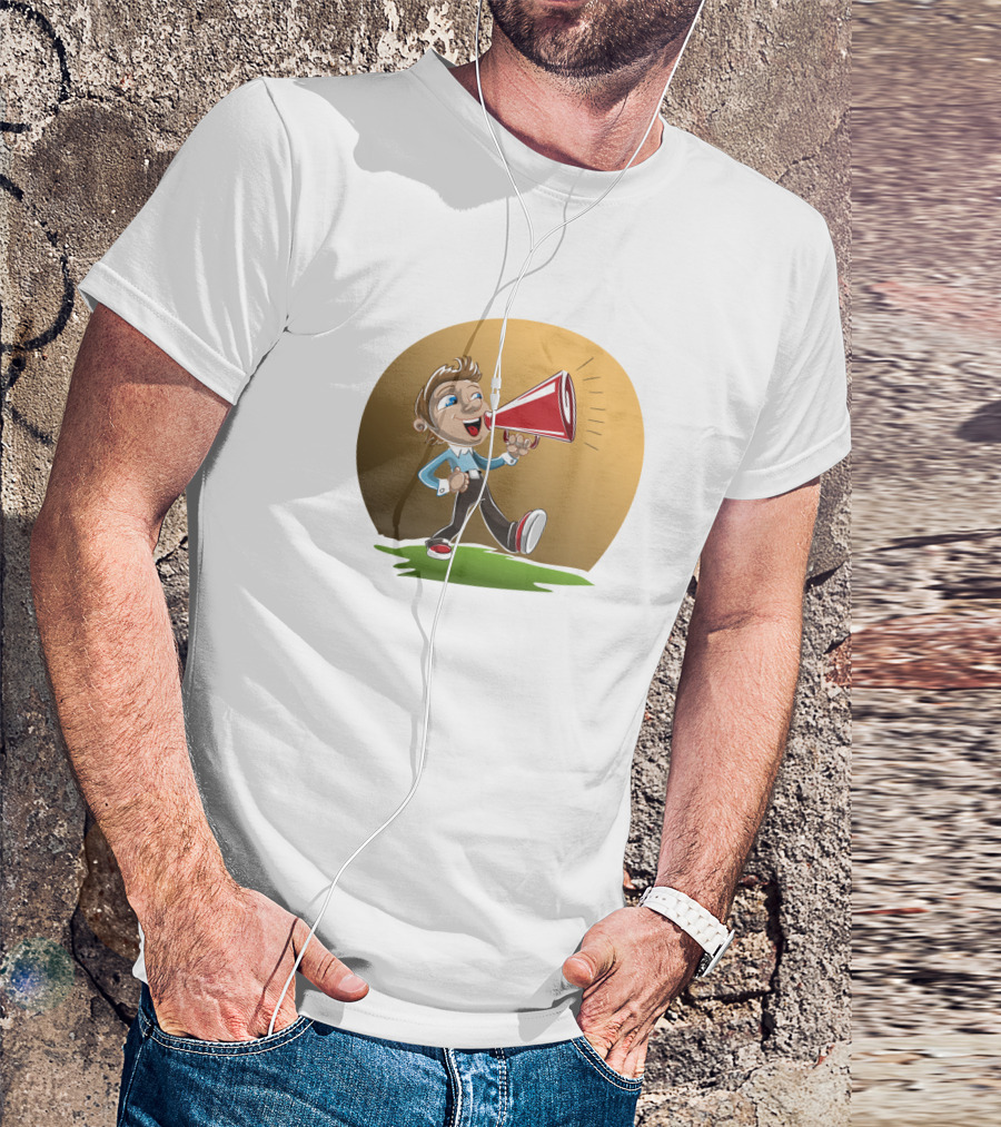 Life Is Beautiful Cartoon Character With Megaphone T-Shirt