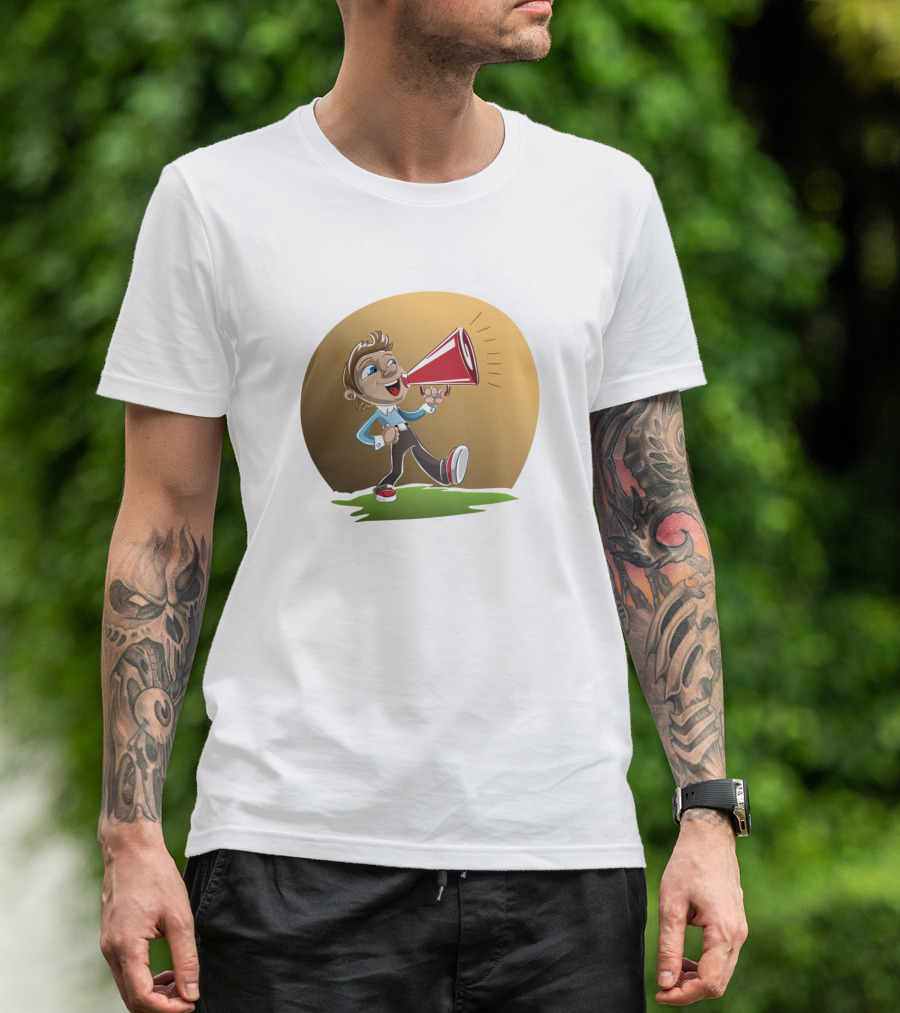 Life Is Beautiful Cartoon Character With Megaphone T-Shirt