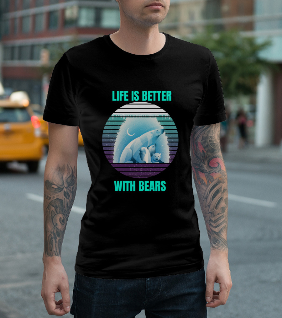 Life Is Better With Bears Polar Family Under Moonlit Sky T-Shirt