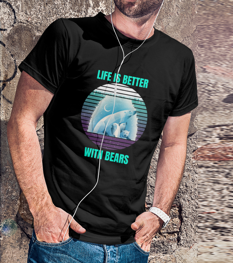 Life Is Better With Bears Polar Family Under Moonlit Sky T-Shirt