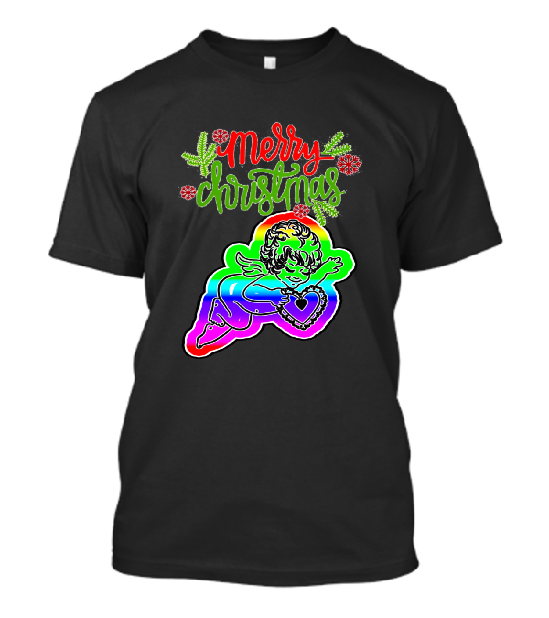 Merry Christmas Beautiful Angel From Heaven Rainbow Cherub T-Shirt
