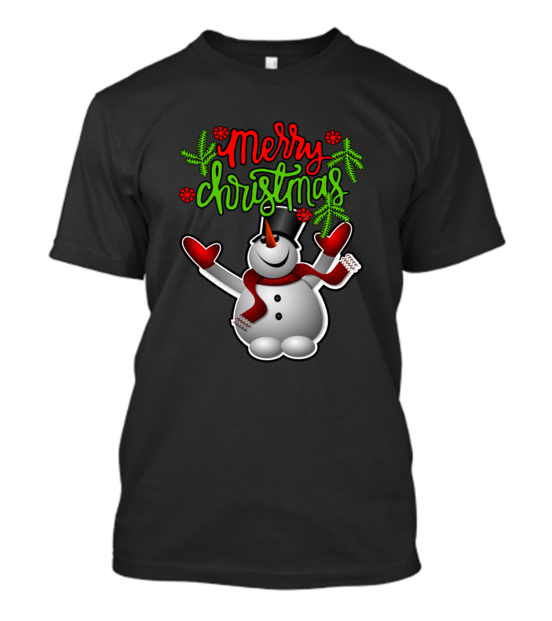 Merry Christmas Snowman With Red Scarf And Mittens T-Shirt