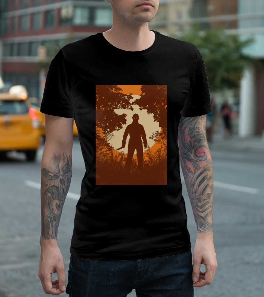 Halloween Michael Myers Silhouette in Forest Scene T-Shirt
