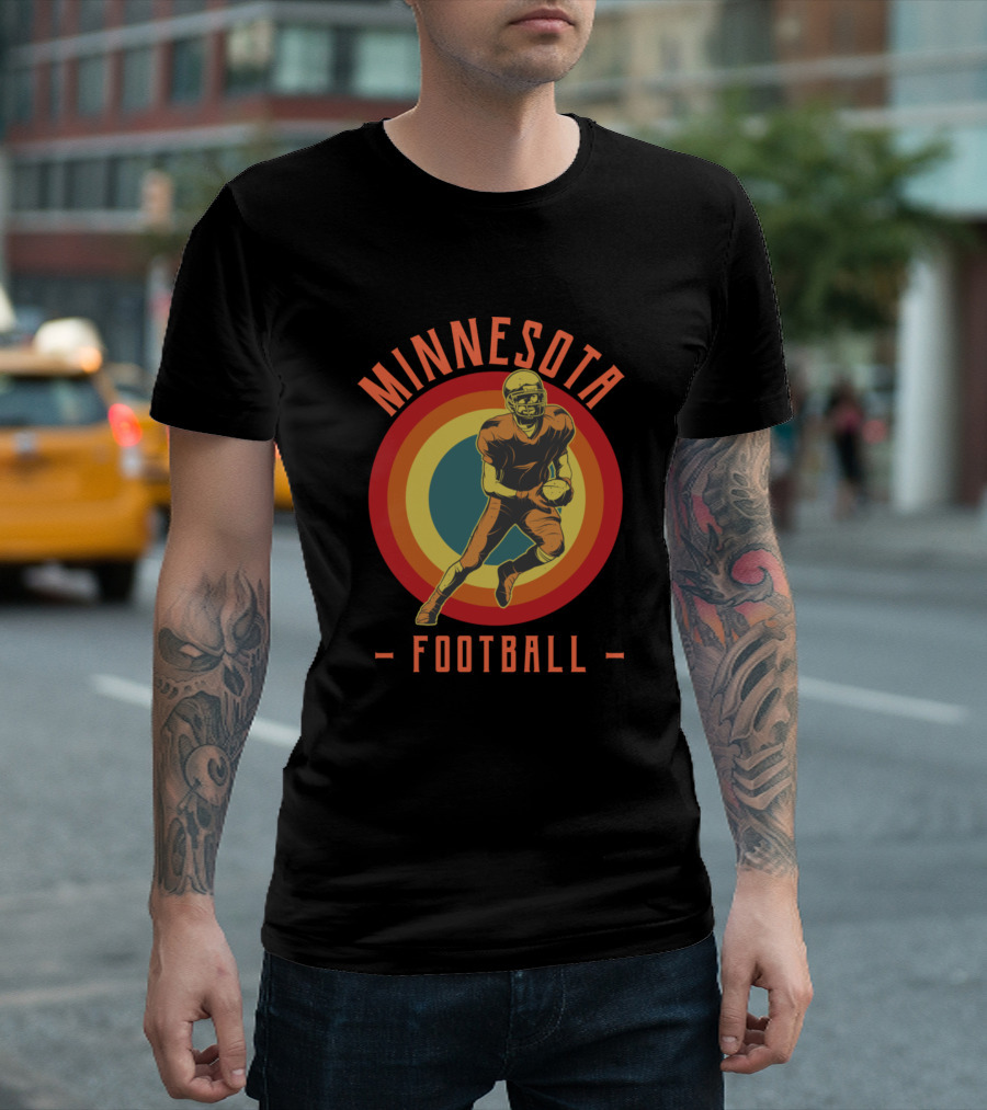 Minnesota Football Retro Style American Football Player With Vibrant Circular Background T-Shirt